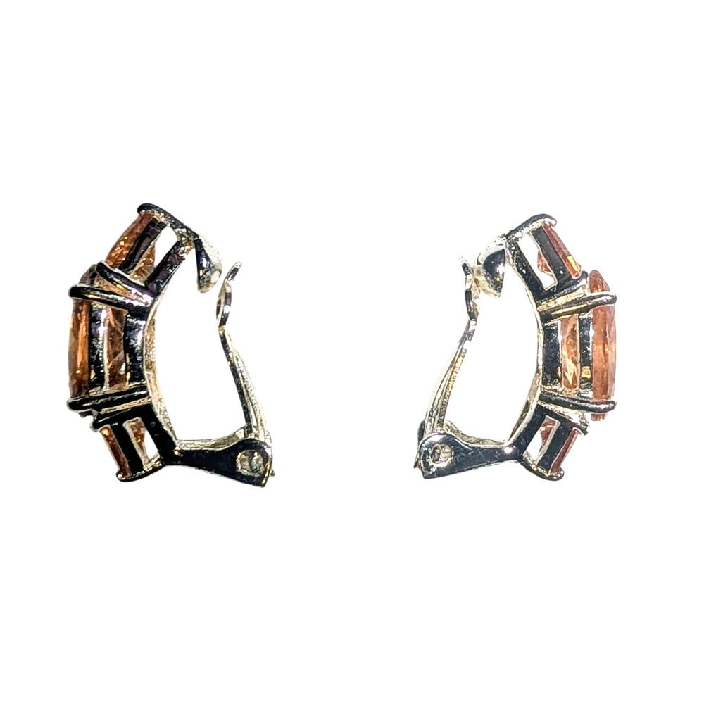 Sterling Silver Marquise Champagne Gem Earrings 1 Inch Elegant Sparkle Cip On - Picture 3 of 6
